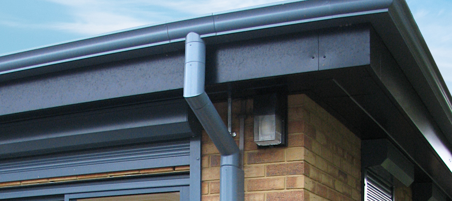 Aluminium high security anti vandal and anti climb downpipe fitted to moulded ogee guttering